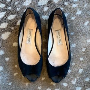 Jimmy Choo black suede open toe flats